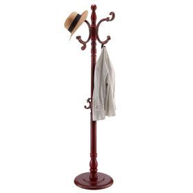 Coat Rack Freestanding, Wooden Coats Rack Stand with Weighted Base & 11 Hooks, Free Standing Hall Coat Tree for Entryway, Bedroom, Living Room
