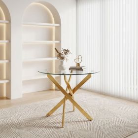 Round Dining Table, 35.5" Glass Dining Table with Gold Legs, Modern Kitchen Table for Home Kitchen, Dining Room