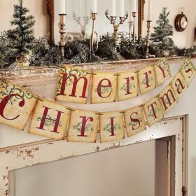 Christmas Decorations - Vintage Merry Christmas Banner - Retro Nostalgic Traditional Old Fashioned Victorian Xmas Holiday Clearance Decor for Ind