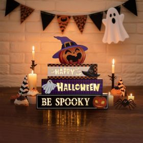 Halloween Decorations Indoor 9.4inch Premium Wooden Block Set with Glowing 3D Letters, Timer, Battery Powered Rustic Farmhouse Centerpiece for Ho