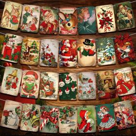 4 Pieces Vintage Christmas Banner Xmas Fireplace Garland Vintage Decorations Traditional Style Hanging Banner for Christmas Indoor Home Office Pa