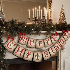 X-Protector Merry Christmas Banner - Vintage Merry Christmas Sign for Fireplace Mantel - Farmhouse Indoor Xmas Decorations - Cozy Rustic Home & P