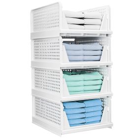 4 Packs Plastic Storage Box Closet Organizer Foldable Storage Bin Stackable Drawer with Slide Rail Push-Pull Storage Basket for Living Room Bedro