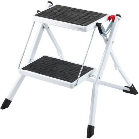Step Ladder 2-Step 330lbs Capacity, Ergonomic Folding Steel Step Stool with Wide Anti-Slip Pedal, Sturdy Step Stool for Adults Toddlers