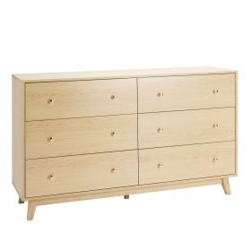6 Drawer Dresser, Wooden Chest of Drawers with Sliding with Anti-tip Device, Modern Minimalist Dresser Chest, Closet Storage Organizer for Living