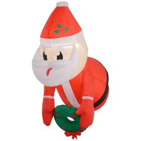 3.4' Inflatable Santa Claus Holding Wreath w/ LED Lights, Blow-Up Outdoor Hanging Display for Garden Party (Option: Red-160x160x120 mm)