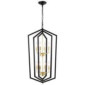 8-Light Lantern Tired Farmhouse Ceiling Hanging Light Black Chandelier Metal Modern Pendant Light Fixtures For Kitchen Island Dining Room Living (Option: Matte Black)