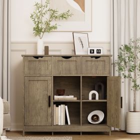 Storage Cabinets,Wooden Floor Cabinet,with Drawers and Shelves Storage Cabinets,Accent Cabinet for Living Room,Bedroom,Bathroom Furniture Home De (Color: GRAY)
